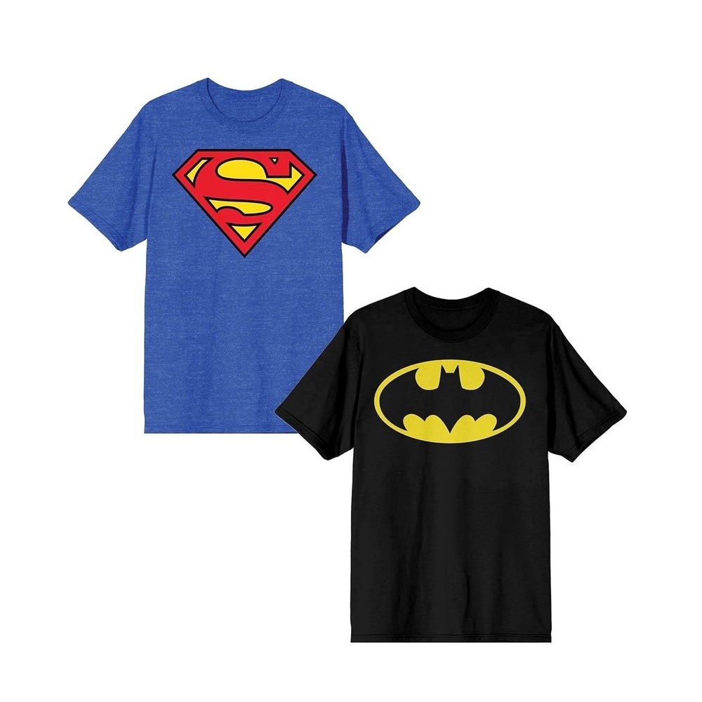 DC Comics Superman and Batman Graphic T-Shirt Bundle Mens XL Blue Black 2 Pack